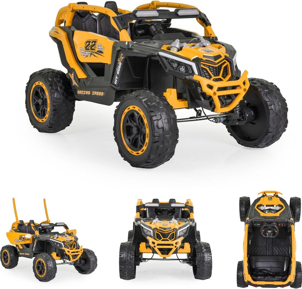 Moni Kinder Elektrofahrzeug Jeep Kansas, EVA-Reifen, Fernbedienung, Musik, Gurt orange