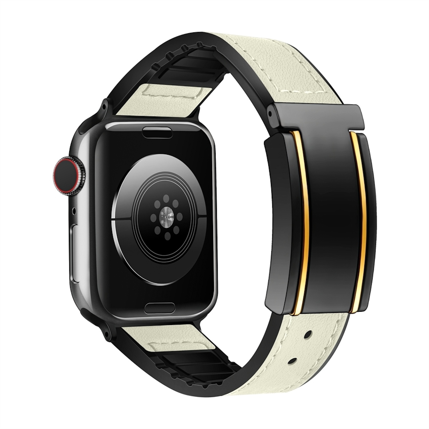 Pre Apple Watch SE 2023 44mm vysokokvalitná umelá koža / silikónová magnetická pracka Náhradný pás na ruku béžová