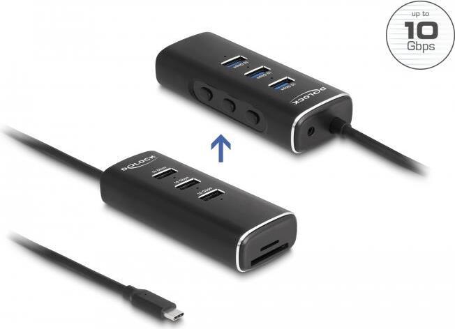 DeLOCK 64234, USB 3.2 Gen 1 (3.1 Gen 1) Type-C, USB 3.2 Gen 1 (3.1 Gen 1) Type-A, Microsd (transflash), MicroSDHC, MicroSDXC, SD, SDHC, SDXC, 10000 Mbit/s, Čierna, Kov