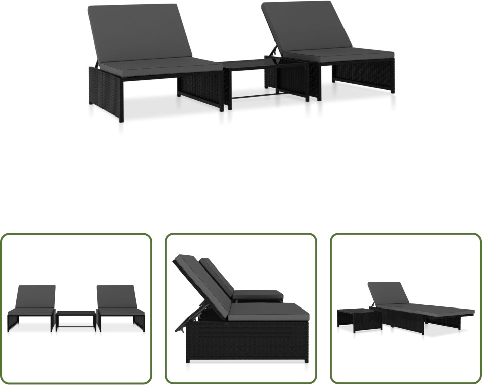 The Living Store Vonkajšie kreslá 2 ks so stolom čierny polyratan