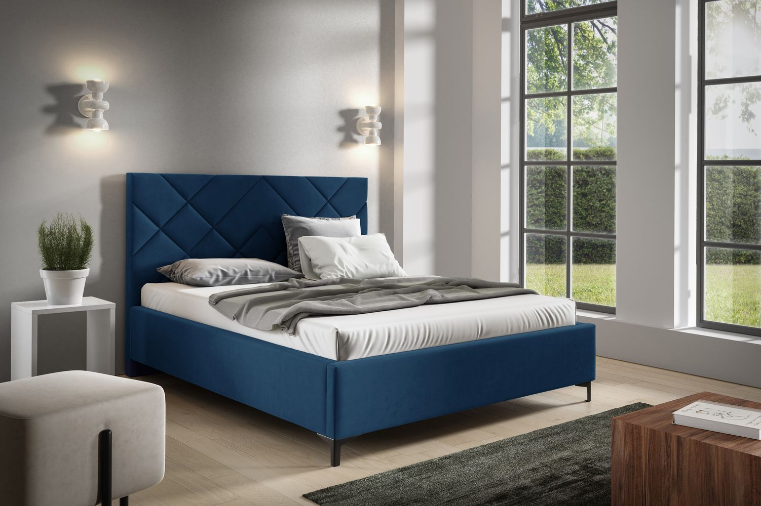 Čalúnená posteľ 160x200 ODETA 11 - tmavo modrá