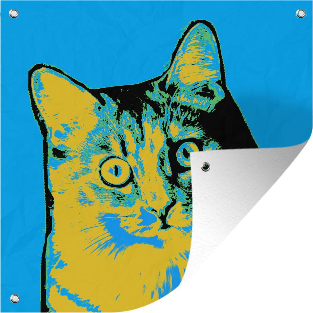 MuchoWow® 50x50 cm Outdoor-Poster Gartendeko Sichtschutz Garten Poster für den Garten Popart Katze 133|38356333