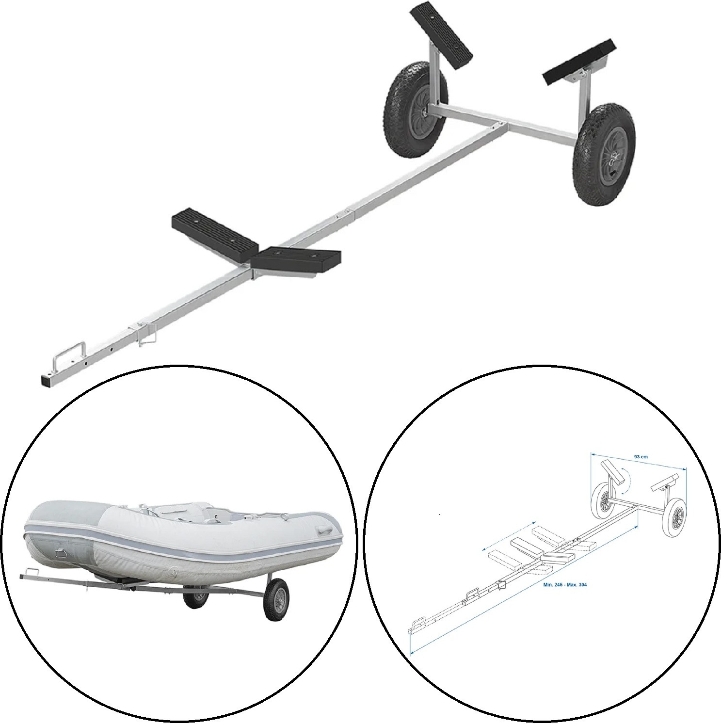 Trailer Bootswagen 245-304cm Kajakwagen Kanuwagen Schlauchboot Wagen Handtrailer