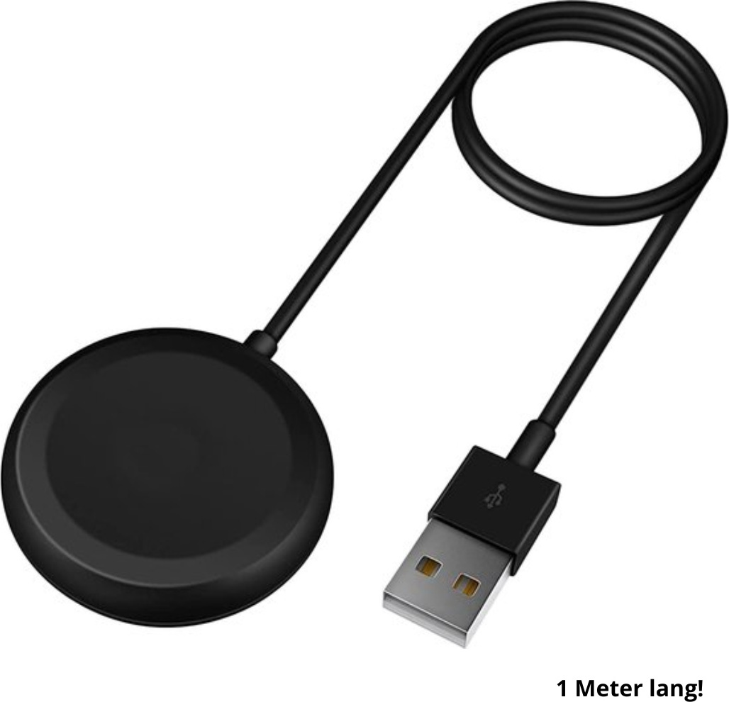 Case2go - Nabíjačka vhodná pre Samsung Galaxy Watch FE / Watch 7 / Watch 7 Ultra / Watch 6 / Watch 5 / 5 Pro / Watch 4 / Watch 3 / Active 1/2 - USB kábel - 1 meter - TPE - čierna