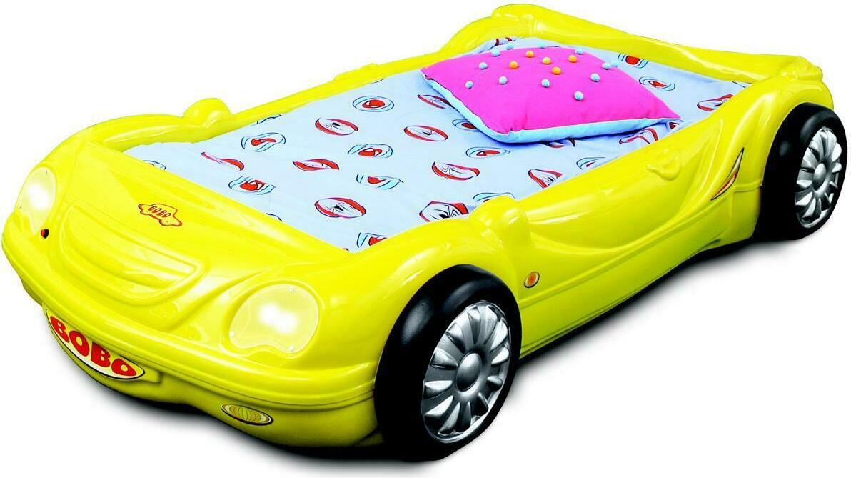 Kinderzimmer Bett Kinderbett Auto Rennbett in Gelb mit Licht Matratze Lattenrost