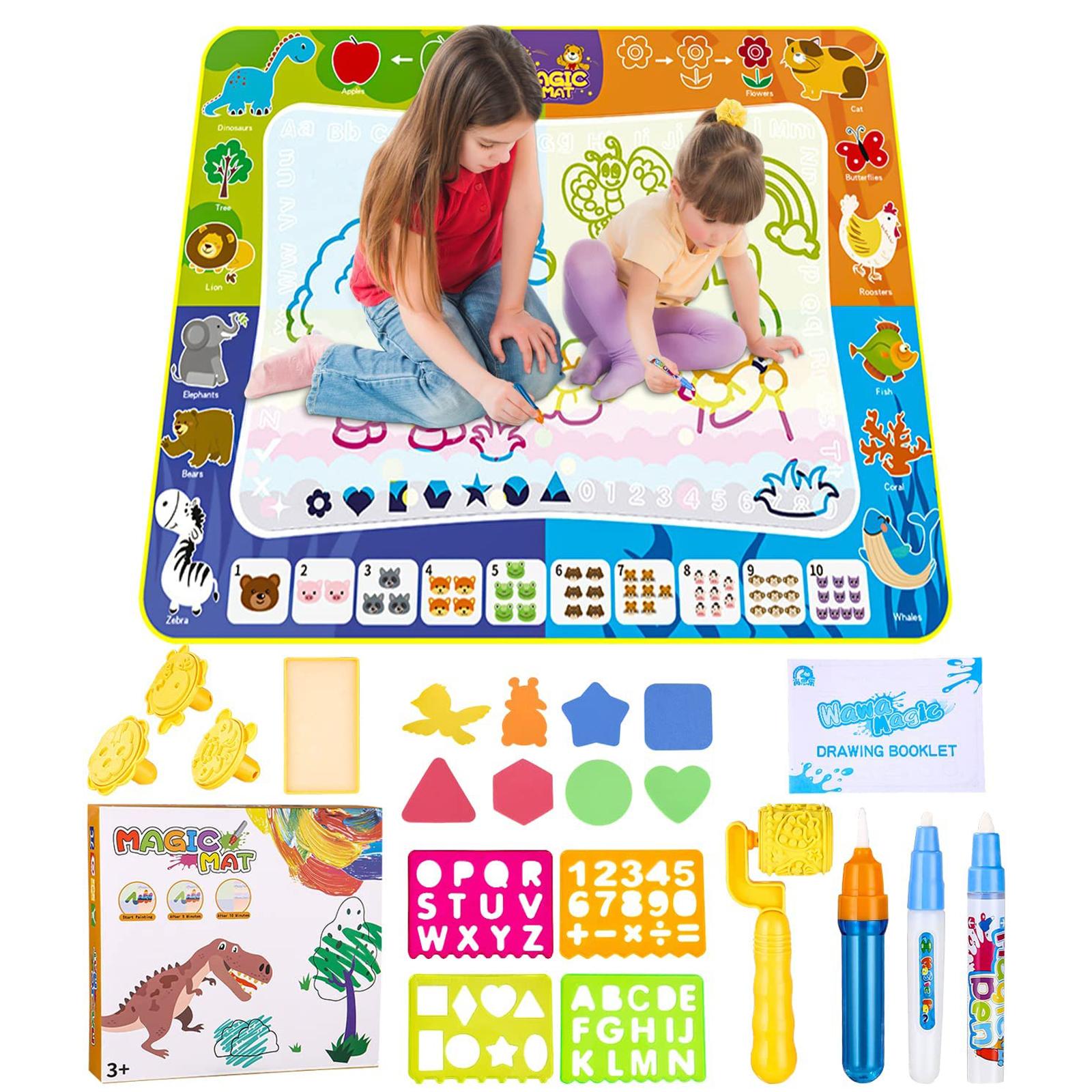 Yulado Kreativset Malmatte mit Wasserstift 100x90cm, aqua Magic doodle ab 1 2 3 Jahre，Wassermalmatte Kinderspielzeug für Geburtstag Geschenk