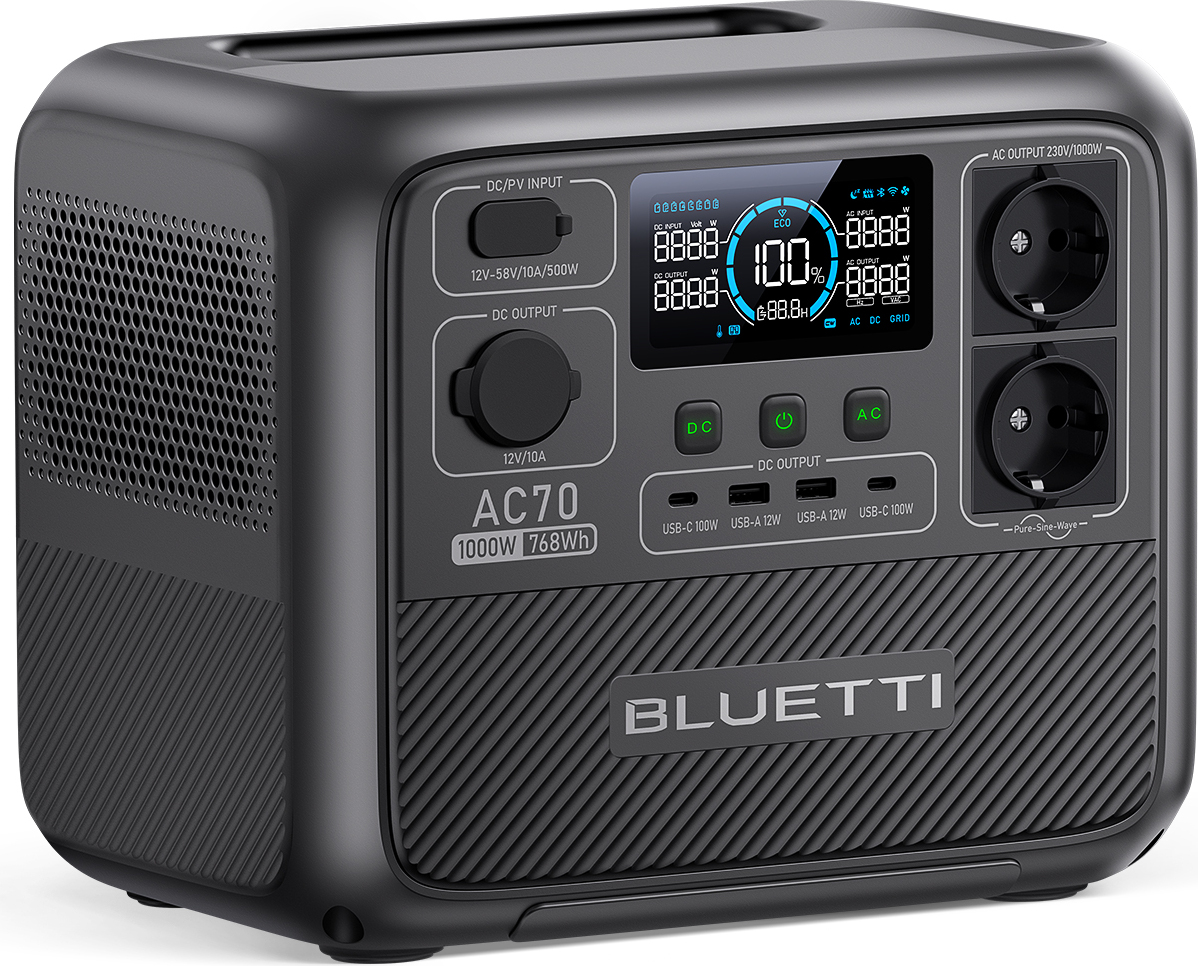 BLUETTI Power Generator AC70 768Wh/1000W Prenosná elektrocentrála, 1,00 v kW, (batéria, lítium-železný fosfát), 2000W zvýšená energia pre domácnosť, k