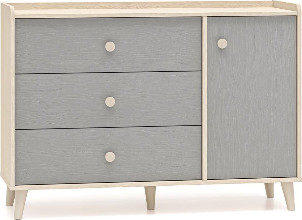 Lomadox Kinderzimmer-Kommode in Sandbeige mit grau, 120 cm breit, 3 Schubladen & Tür - MODICA-131 1MEVE05-002
