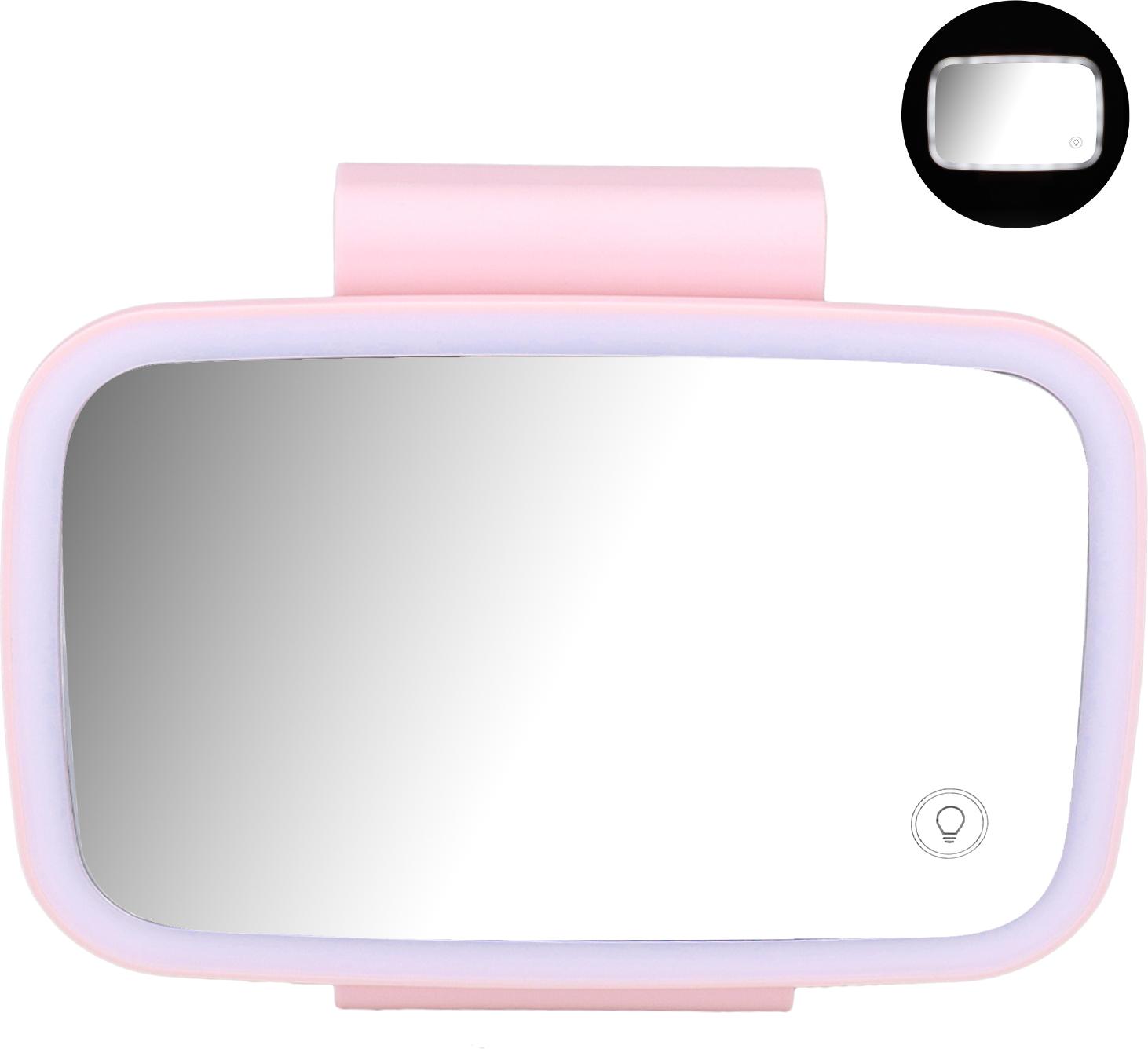 Cocosity Auto Sonnenblende Makeup Spiegel Surround LED Lichter Touchscreen Plug and Play mit einziehbarem Rücken ClipPink