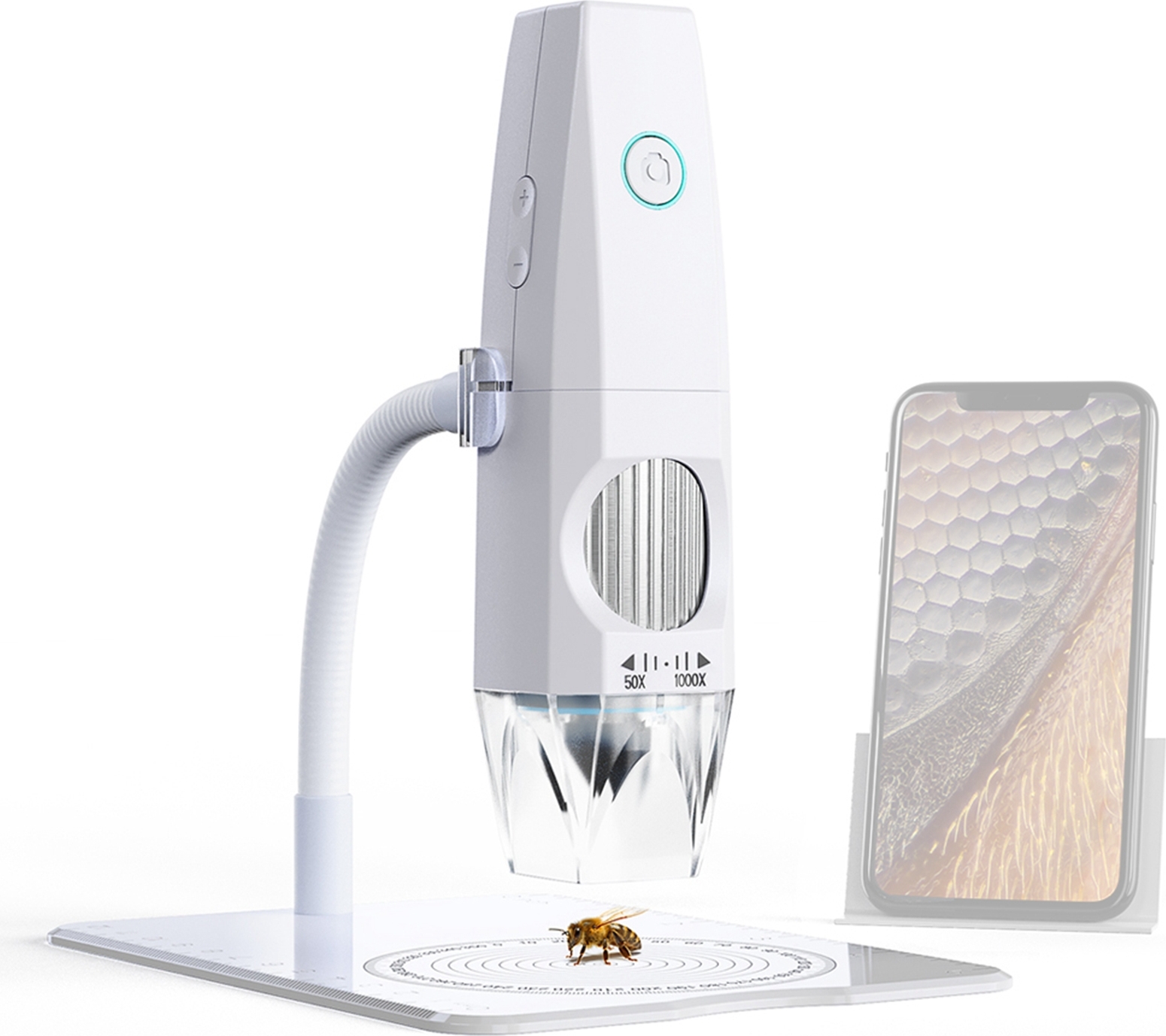 Cocosity 2MP 1080P WiFi Elektronenmikroskop USB Handy Computer Anschluss Mikroskop Foto Videoaufnahme Tragbares Elektronenmikroskop mit 8 LED Lichtern Biegsamer Stand