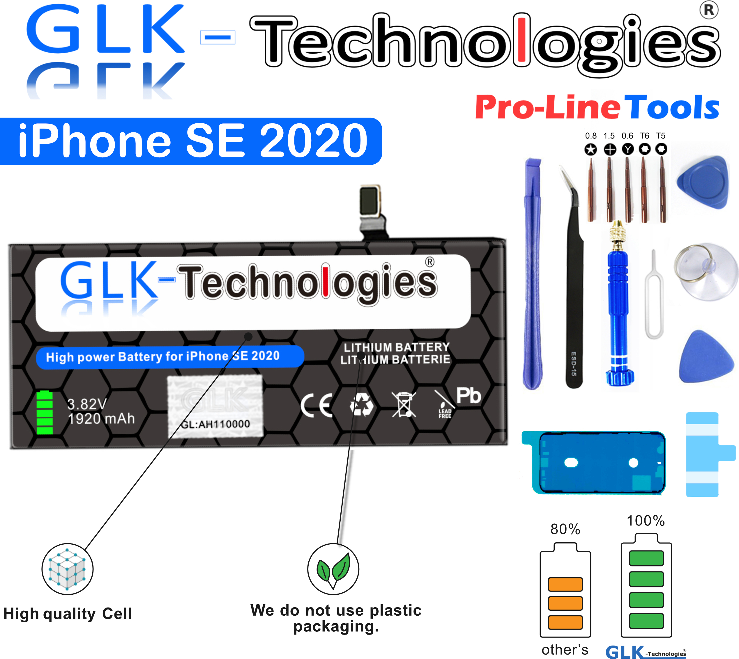 GLK-Technologies GLK für iPhone SE 2020 A2312 2. Generation Akku Batterie PRO