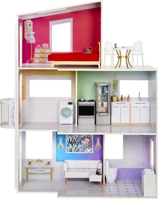 Puppenhaus Rainbow High Townhouse, 3 Etagen, 6 Zimmer, Funktionierender Aufzug, Mobile Möbel, 114cm LIT502203EUC