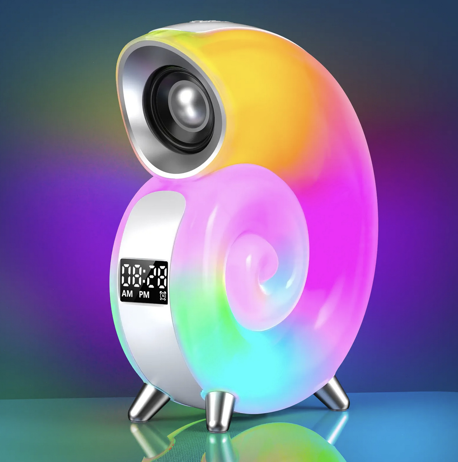 Atmosférická lampa škrupina LED stolná lampa hodiny ovládanie aplikácie BT reproduktor nočné svetlo deti a dieťa biela Mod.03