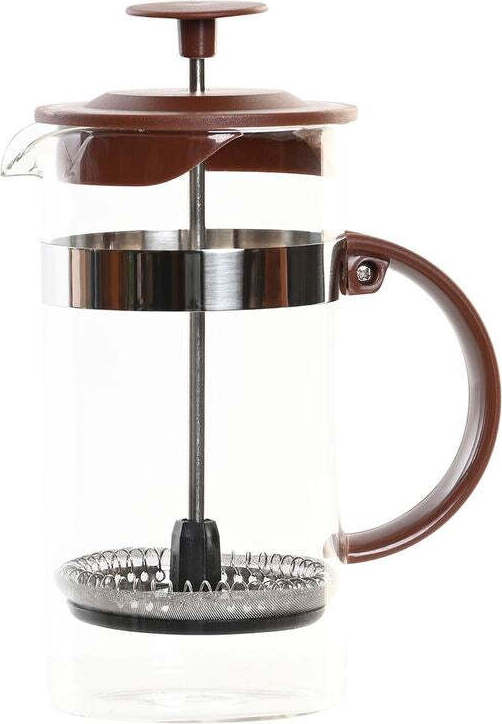 Kaffeemaschine de Stößel DKD Home Decor Braunes transparentes Edelstahlglas de Borosilikat 350 ml 16 x 9 x 18,5 cm