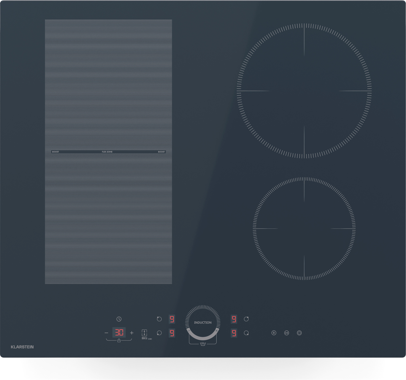 Klarstein Delicatessa 60 indukčná varná doska - 4-zónová vstavaná varná doska, 7 000 W S posilňovačom, flexi zónou a detskou poistkou, antracitová farba, sklokeramický povrch, 59 cm