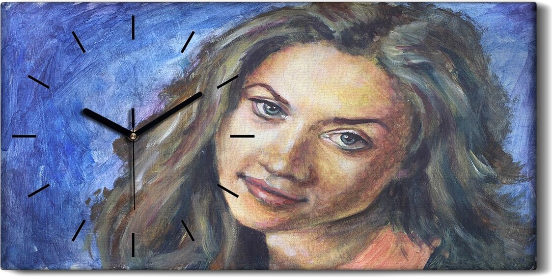 coloray Dekor Leinwand Uhr Wandbilder Quarz 60x30 Gemälde Frau porträtiert groß e Augen - schwarze Hände zch-60x30-102847102-c