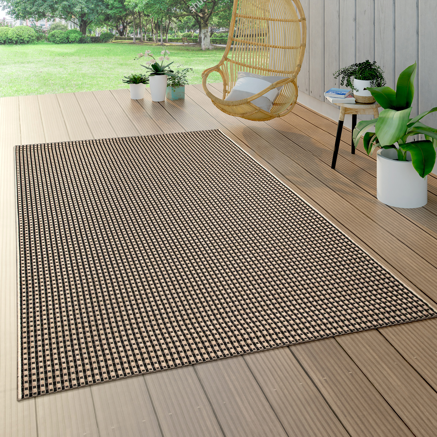 In & Outdoor Teppich Küchenteppich Einfarbiges Design Sisal Optik Modern Creme 