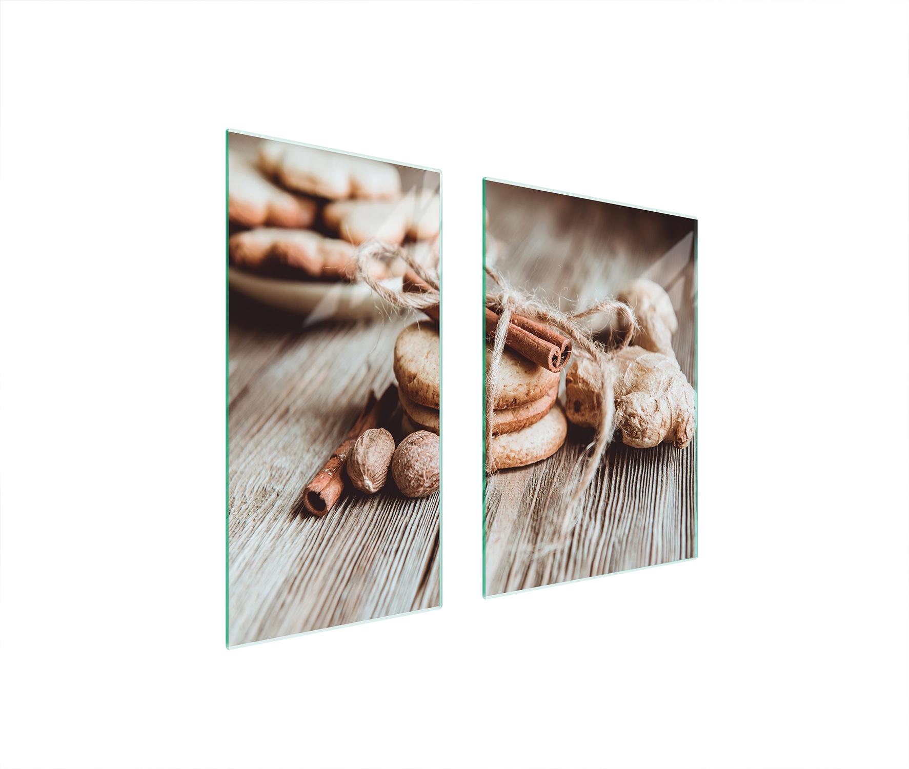 TMK ArtDeko Herdabdeckplatten 2 teilig 75x52 Ceranfeld Abdeckung Glas Schneidebrett Kuchen Holz