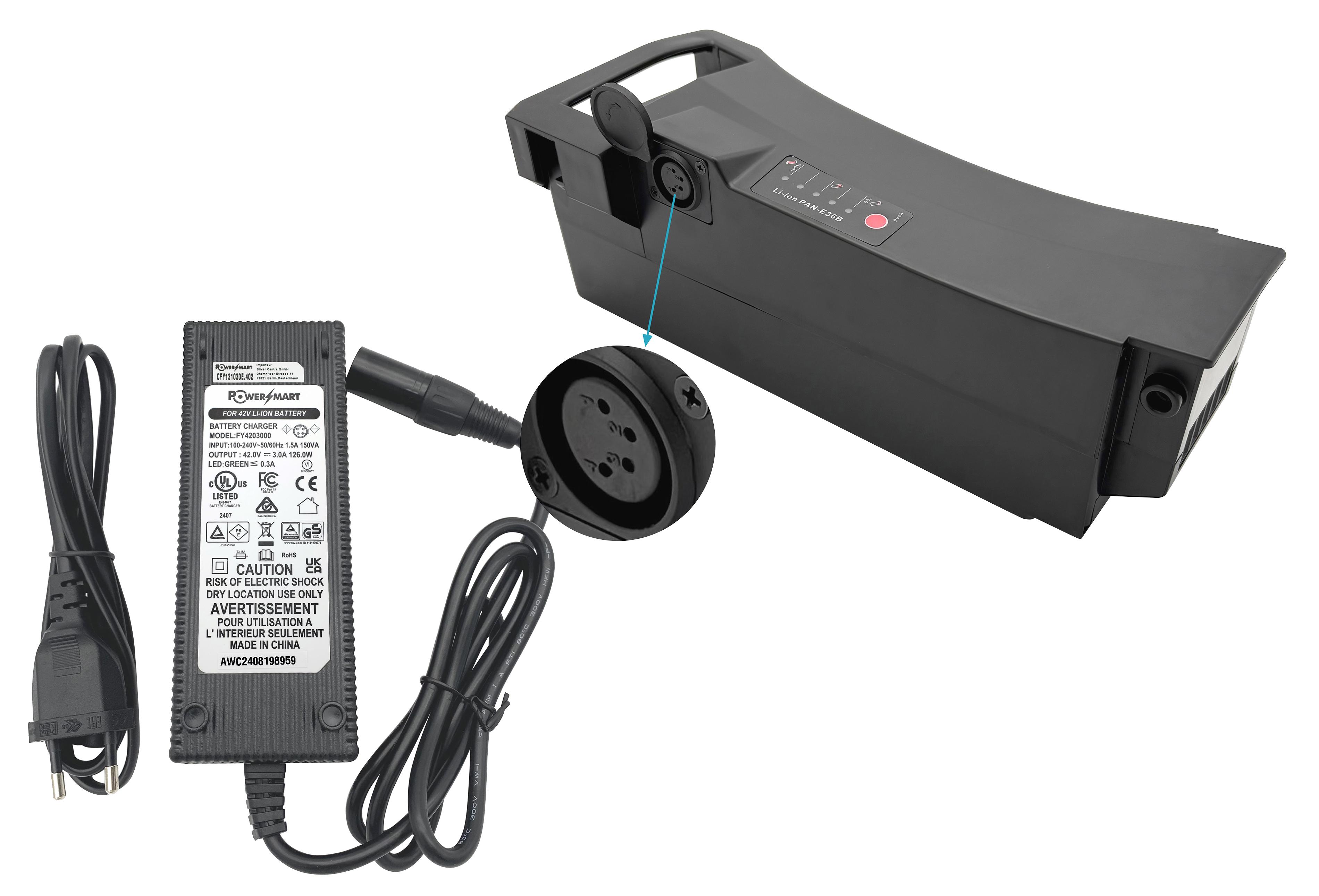 PowerSmart 36V Akku 17Ah Batterie für Gazelle Impulse C8 Impulse EM C7 Impulse EM C7+ Impulse EM C8 mit Ladegerät LEB36HY002.E34+CFY131030E.402_8