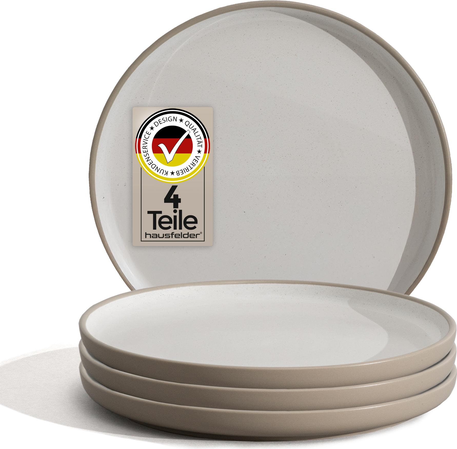 Hausfelder Steingut Geschirr 4 Personen, 4er Set Teller flach, ø 27cm