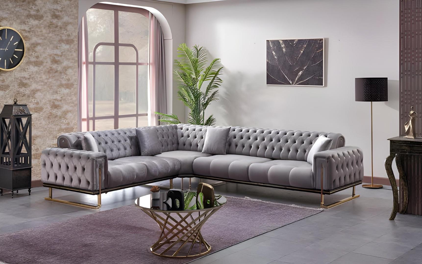 Designer Grau Ecksofa L Form Textil Polstermöbel Sofas Couchen Wohnzimmer