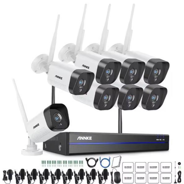 Bezpečnostný kamerový systém WiFi, 3MP IP kamera 5MP NVR, nočné videnie s dosahom 30 m, 8 ks kamier, zabudovaný pevný disk, bez