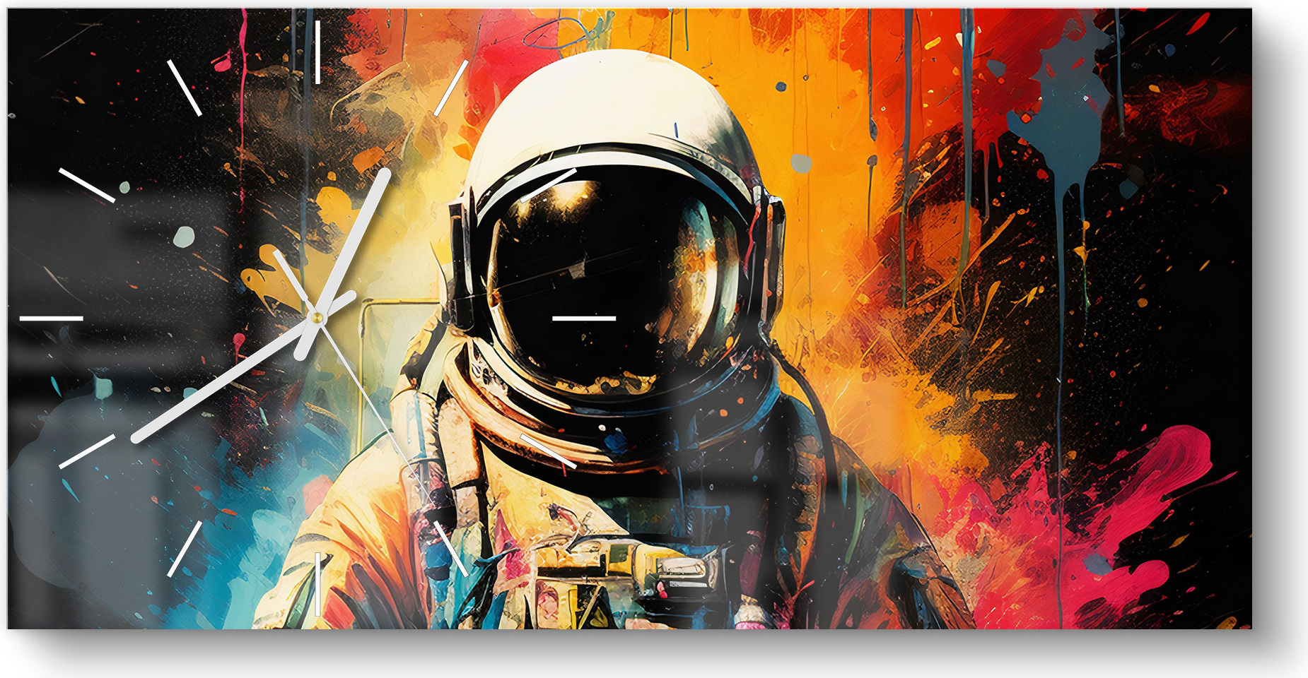 DEQORI Glasuhr 60x30 cm Modern 'Sternenreisender' Wanduhr Glas Uhr Design leise Küchenuhr WC-60-30-M-3764