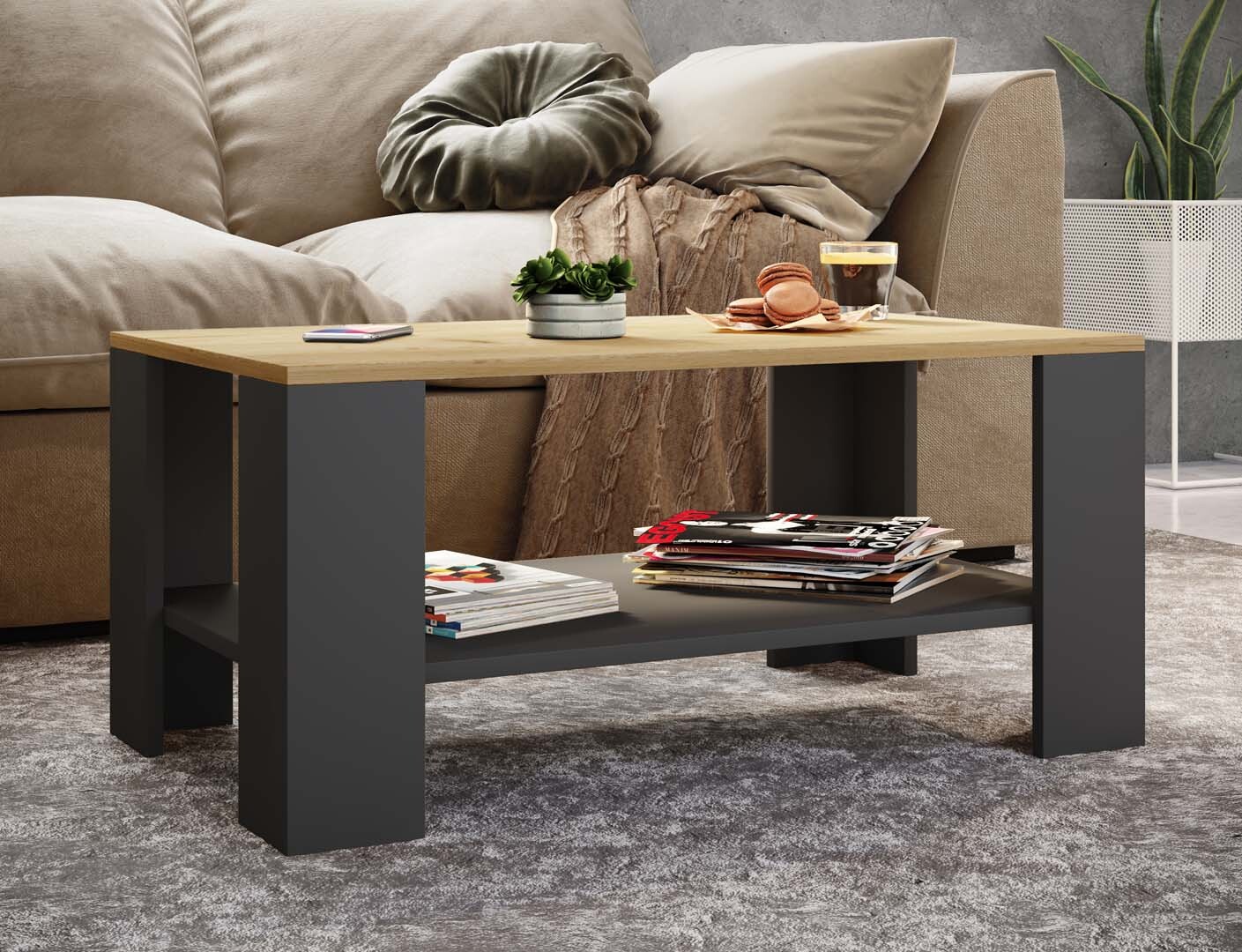 VCM Holz Beistelltisch | Couchtisch schlicht | Maße ca. H. 55 x B. 90 x T. 41 cm | Wohnzimmertisch | Sofatisch - Dalus 56-918842