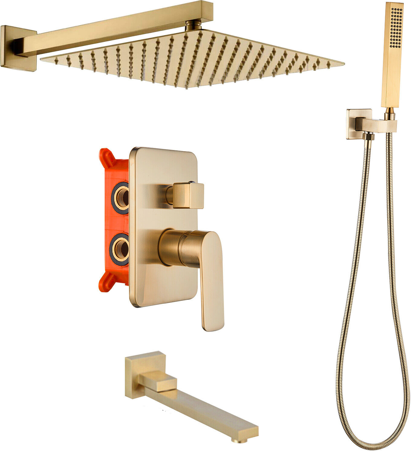 Linuode Gold Unterputz Duscharmatur set 40cm Regendusche Duschteller mit Handbrause XDTT7571