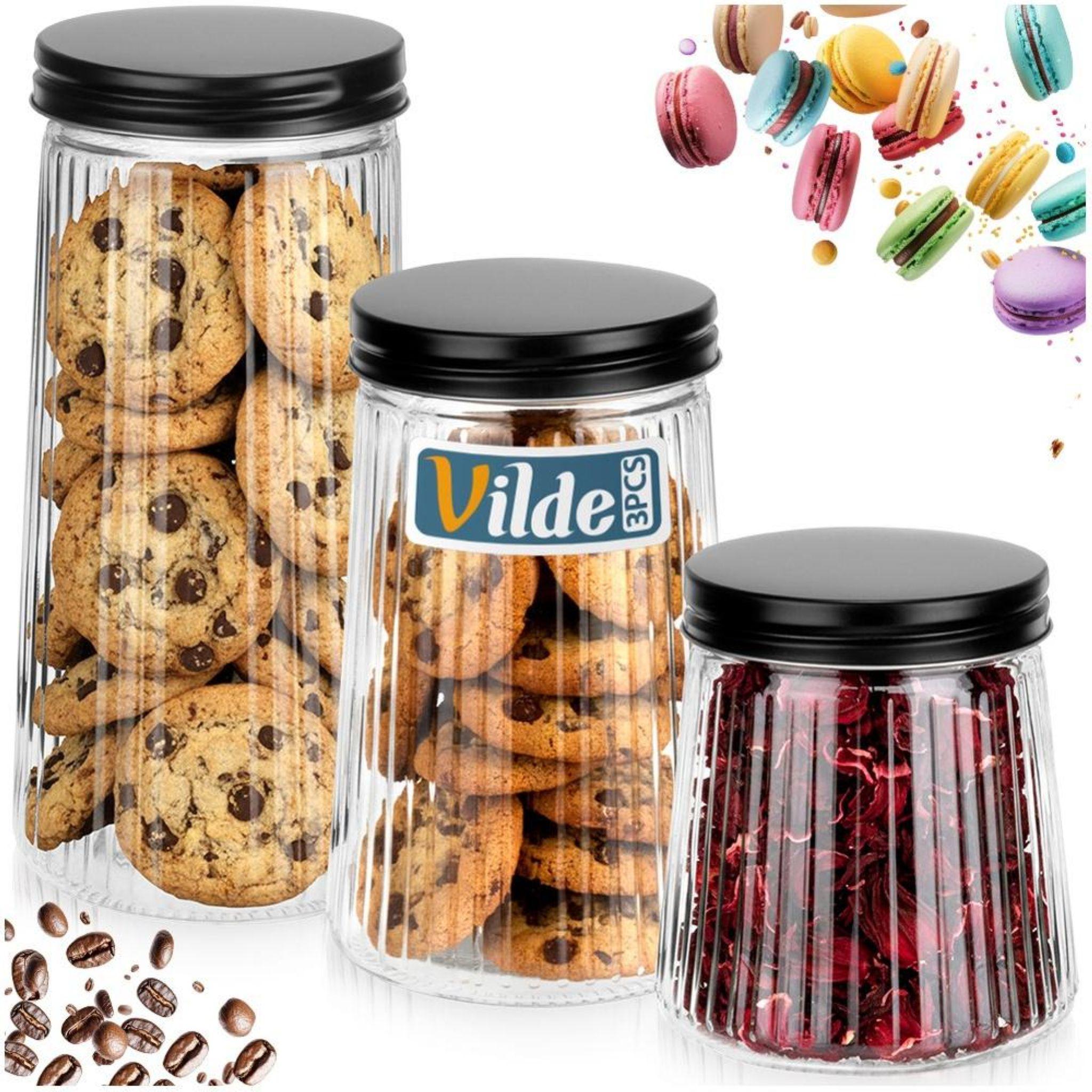 Vilde | Lebensmittelbehälter - 3 Stück - Behälter zur Aufbewahrung von losen Produkten - mit Schraubverschluss - aus Glas - 1,4 l/1 l/700 ml
