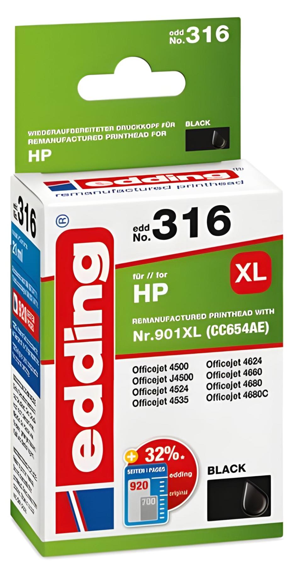 Edding EDD-316, Čierna, 21 ml, 1 kusov, Balenie po jednom kuse