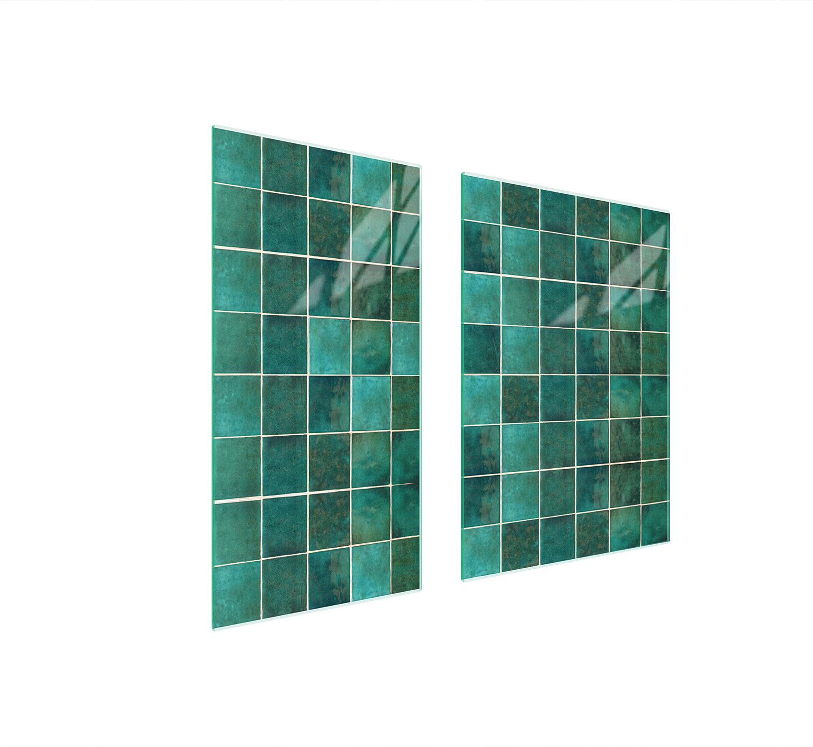 TMK ArtDeko Herdabdeckplatten 2 teilig 75x52 Ceranfeld Abdeckung Glas Schneidebrett Türkis Fliese