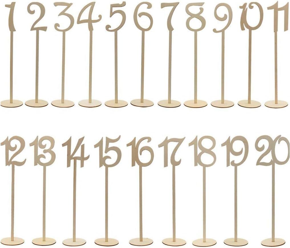 JedBesetzt Tischnummern aus Holz von 1 bis 20, elegante Dekoration für die Hochzeit K-XMM-2505-118