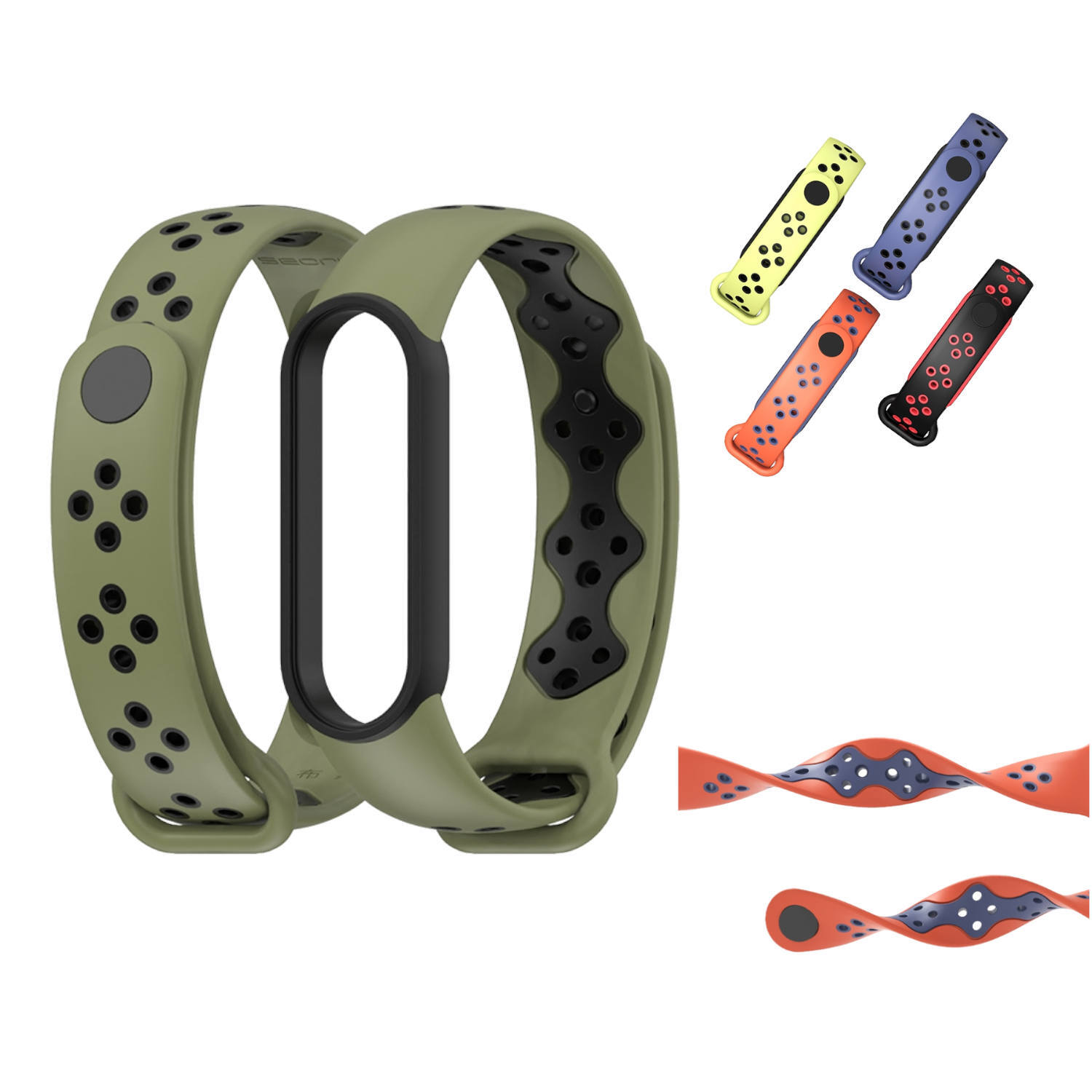 Pre Xiaomi Mi Band 5 / 6 / 7 Plastový / silikónový remienok Hodinky Zelená / čierna náhradná remienka