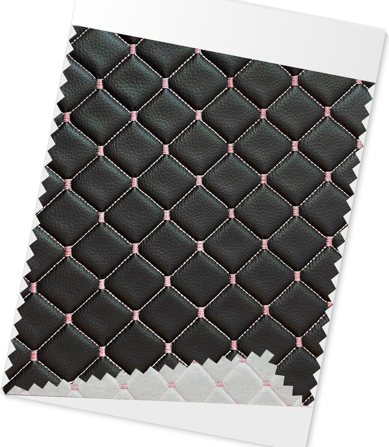 OMAC Polsterstoff Kunstleder Polster Autostoff Gesteppt Autopolsterstoff Schwarz+Rosa