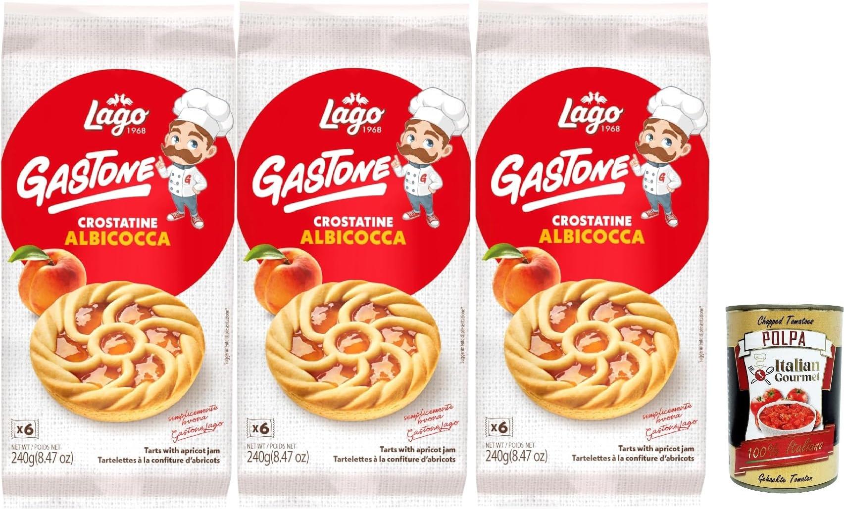 Italian Gourmet E.R. Lago 1968, Le Merende di Gastone Crostatine all'Albicocca, Aprikosentörtchen kuchen, einzeln verpackt, Aprikosenmarmelade, Kindersnack ohne Palmöl 3x 240g + Italian Gourmet polpa 400g HO-59NW-0TVM