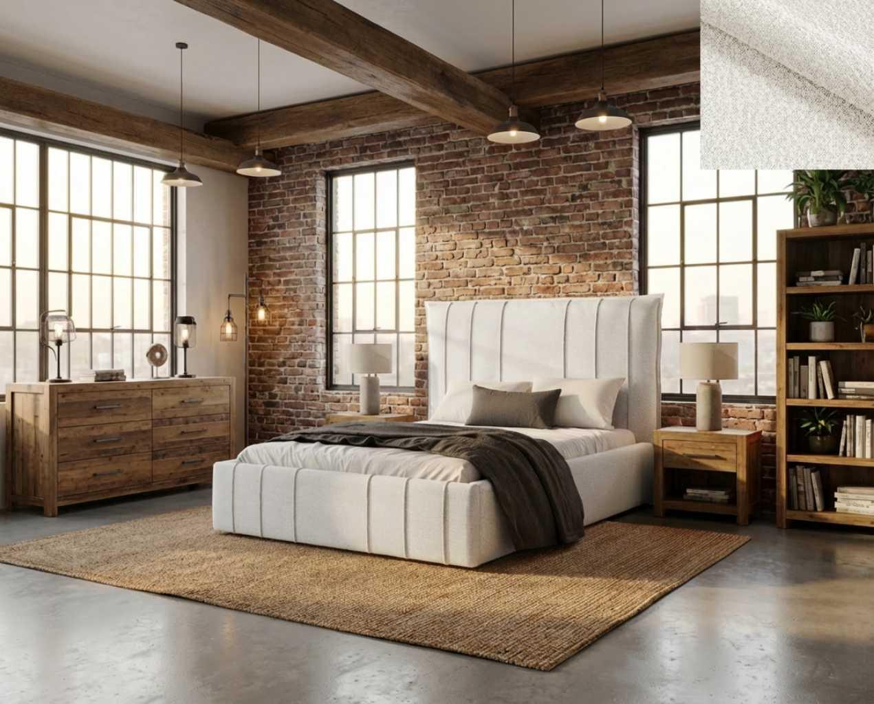 Polsterbett SANTI Nordelo LEGEND 1 White, 200×200 cm, Bettkasten, Metall-Lattenrost POLB-SANTI-LEGD-85–200