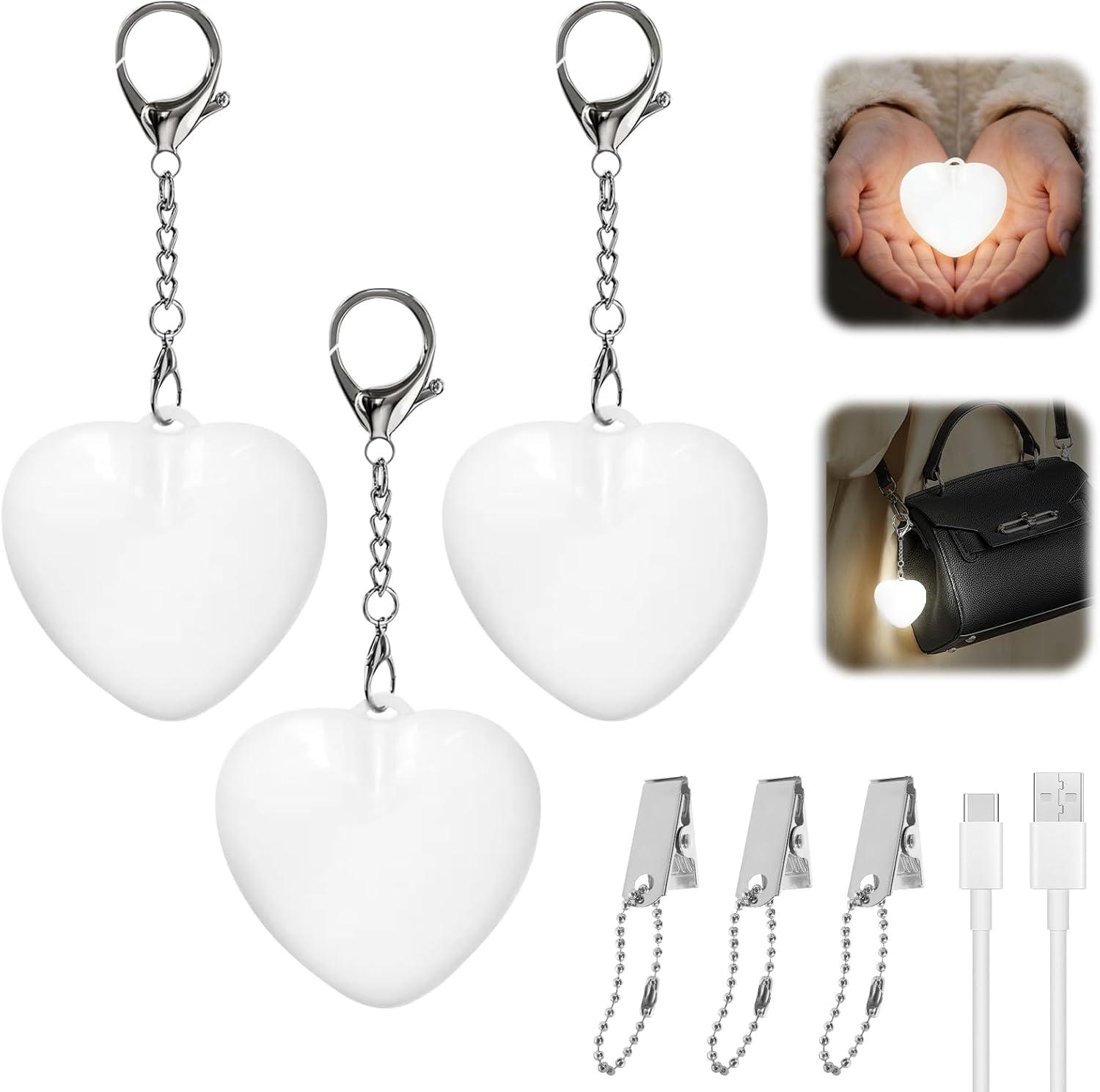 PLAXSOON Handtaschenlicht, 3 Stück Taschenlicht für Handtasche mit Sensor Aufladbar, Mini Herz Lampe für Handtasche, Leuchtender Handtaschen Anhänger, Geschenk