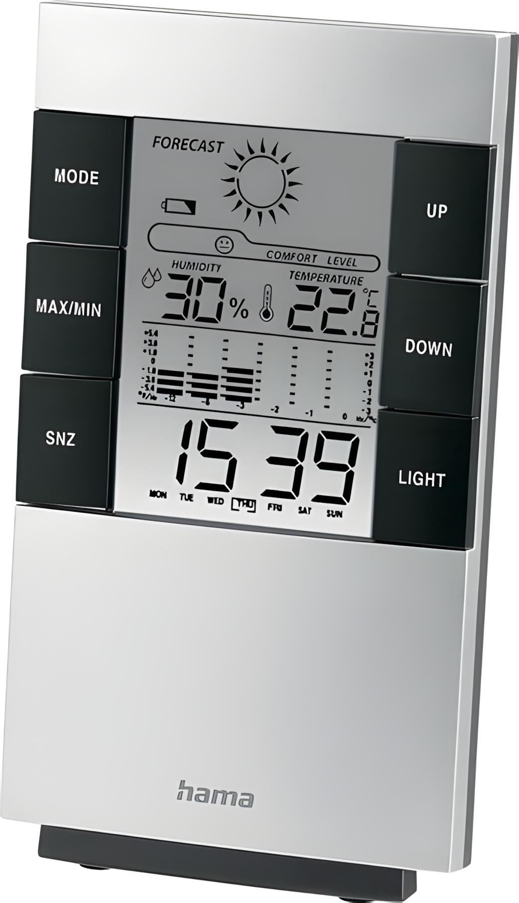 Hama TH-200, Silber, Innen-Hygrometer, Innen-Thermometer, Hygrometer, Hygrometer, Thermometer, 0 - 50 °C, 32 - 122 °F 00186379