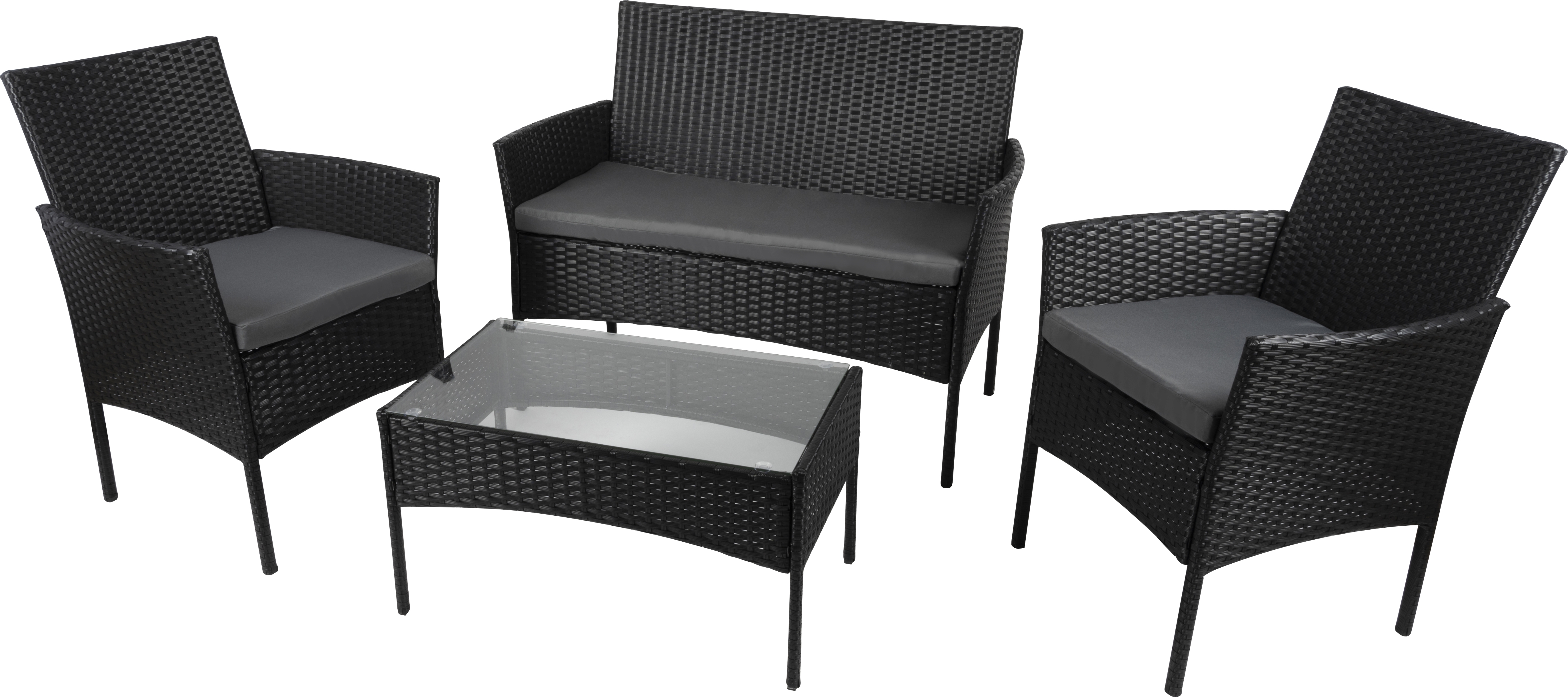Záhradný nábytok Lifetime Garden Lounge - Berlínsky nábytok na terasu - 4 diely - záhradné stoličky, stôl a záhradná lavica - ratan - čierna - záhrada, balkón a terasa
