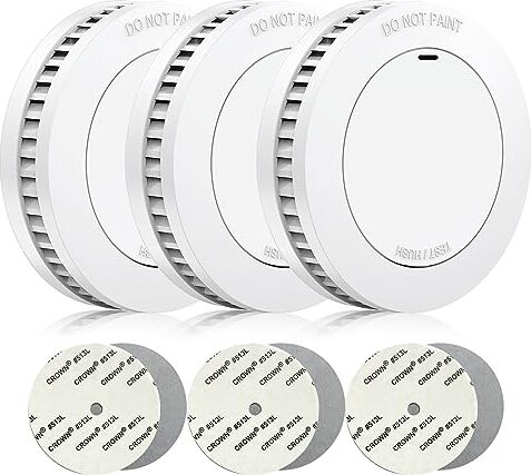 Runidur setzte 3 Rauchmelder ohne Fehlalarme, Feueralarm, ohne zu kleben, 10 Jahre Batterie, weiß