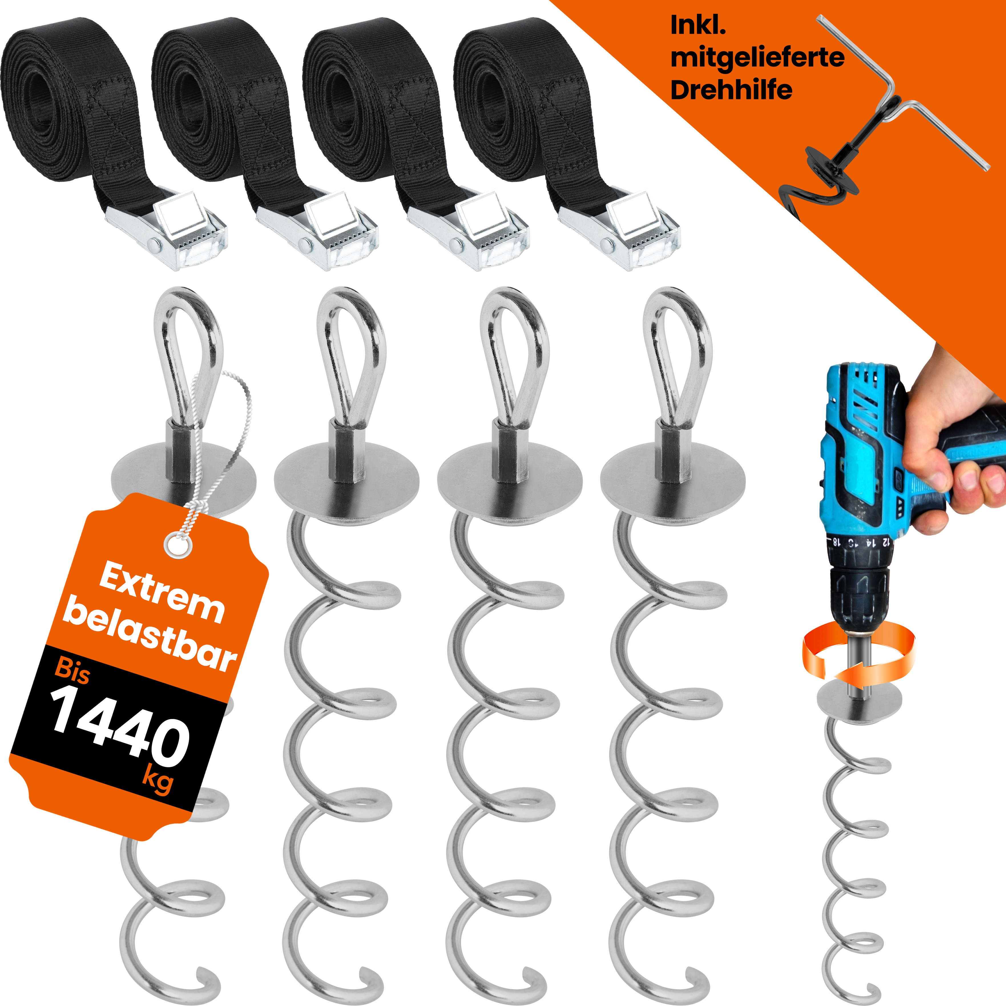 New Habitat NewHabitat | 4x Erdanker Bodenanker Silber inkl. Gurte 59481