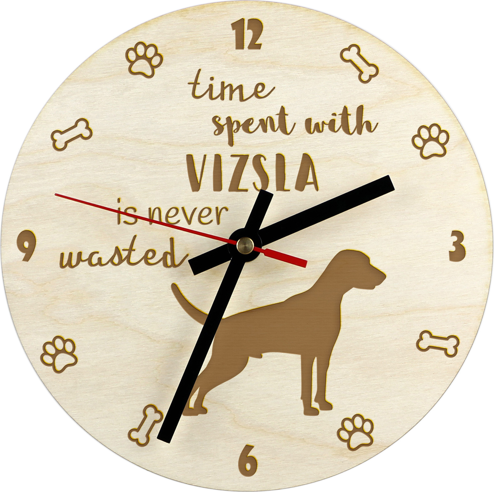 Vizsla - Uhr mit Hund, Holzuhr mit Gravur, personalisierte Uhr von Art-Dog