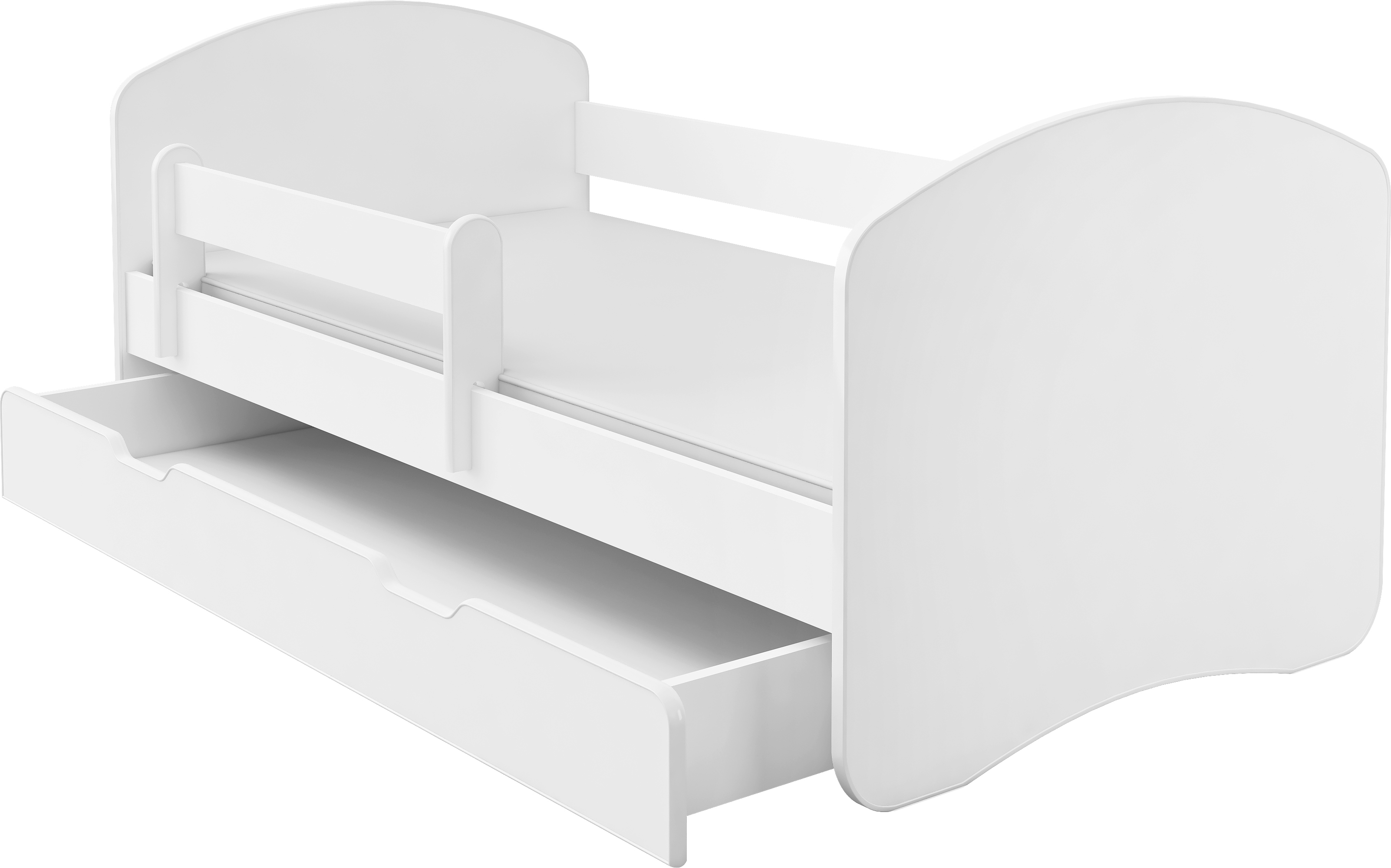 Kinderbett Jugendbett mit Matratze in Weiß / Weiß ACMA II 160x80 cm + Bettkasten AIIW160D-WW