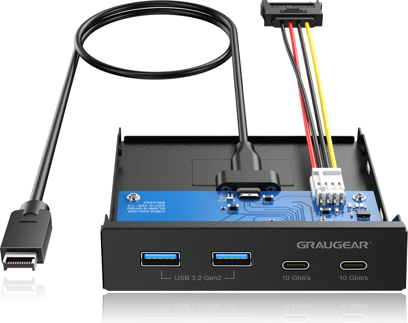 GRAUGEAR Multi Frontblende 4-Fach USB-HUB, 2x USB-C,2x USB-A retail