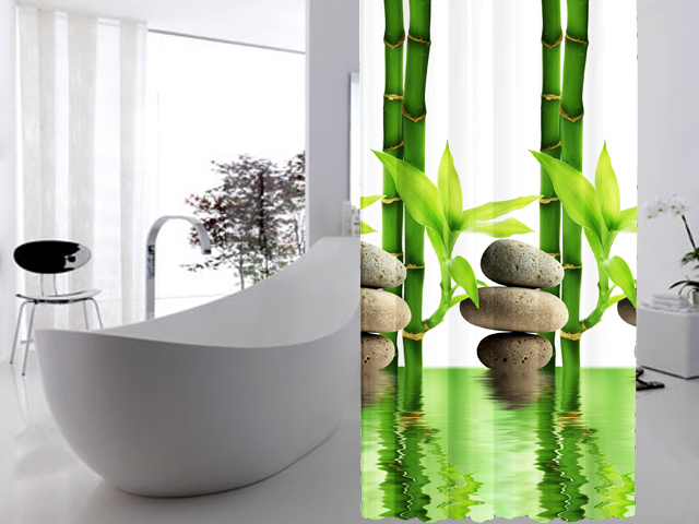 Garten & Heimwerken Baumarkt Badausstattung Duschvorhänge Duschvorhang Bambus Motiv Hygienisch & 