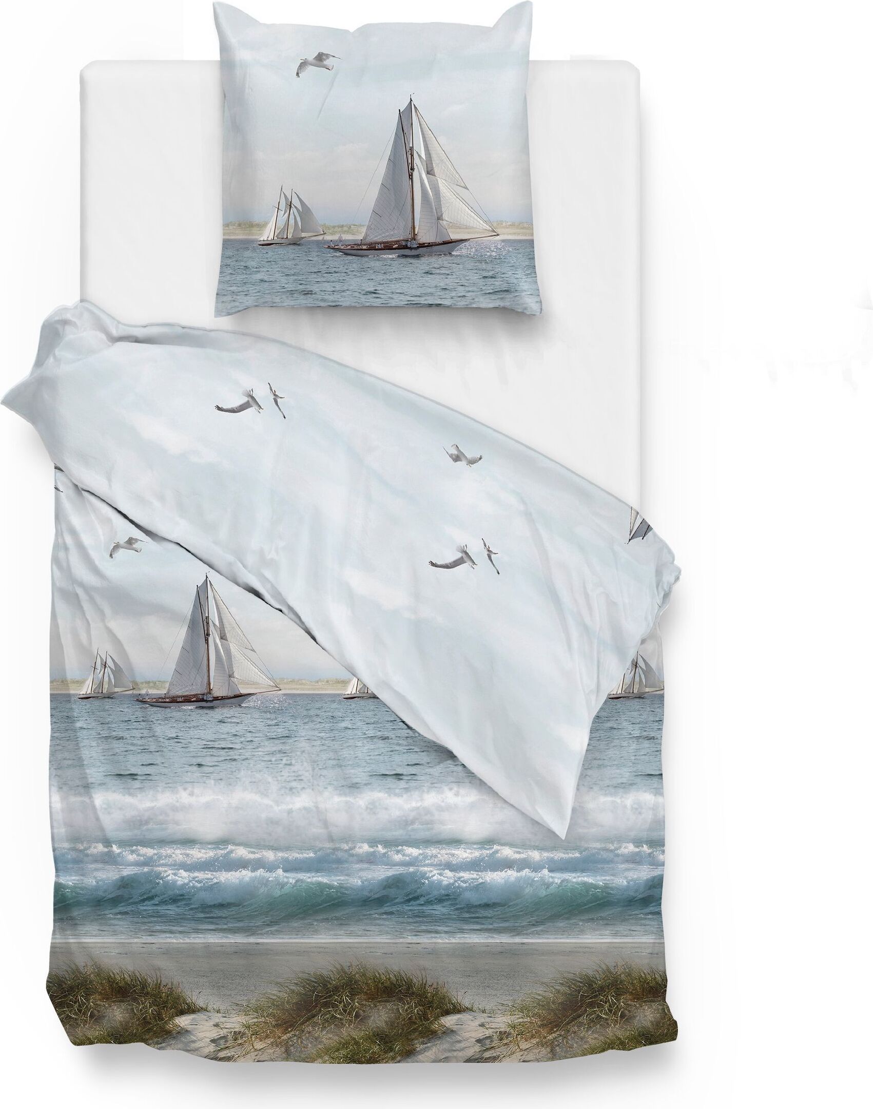 Zo!Home ZO! Home Renforcé Bettwäsche - Segelboot 155 x 220 cm Segelboote, Möwen, Düne, Meer 6985