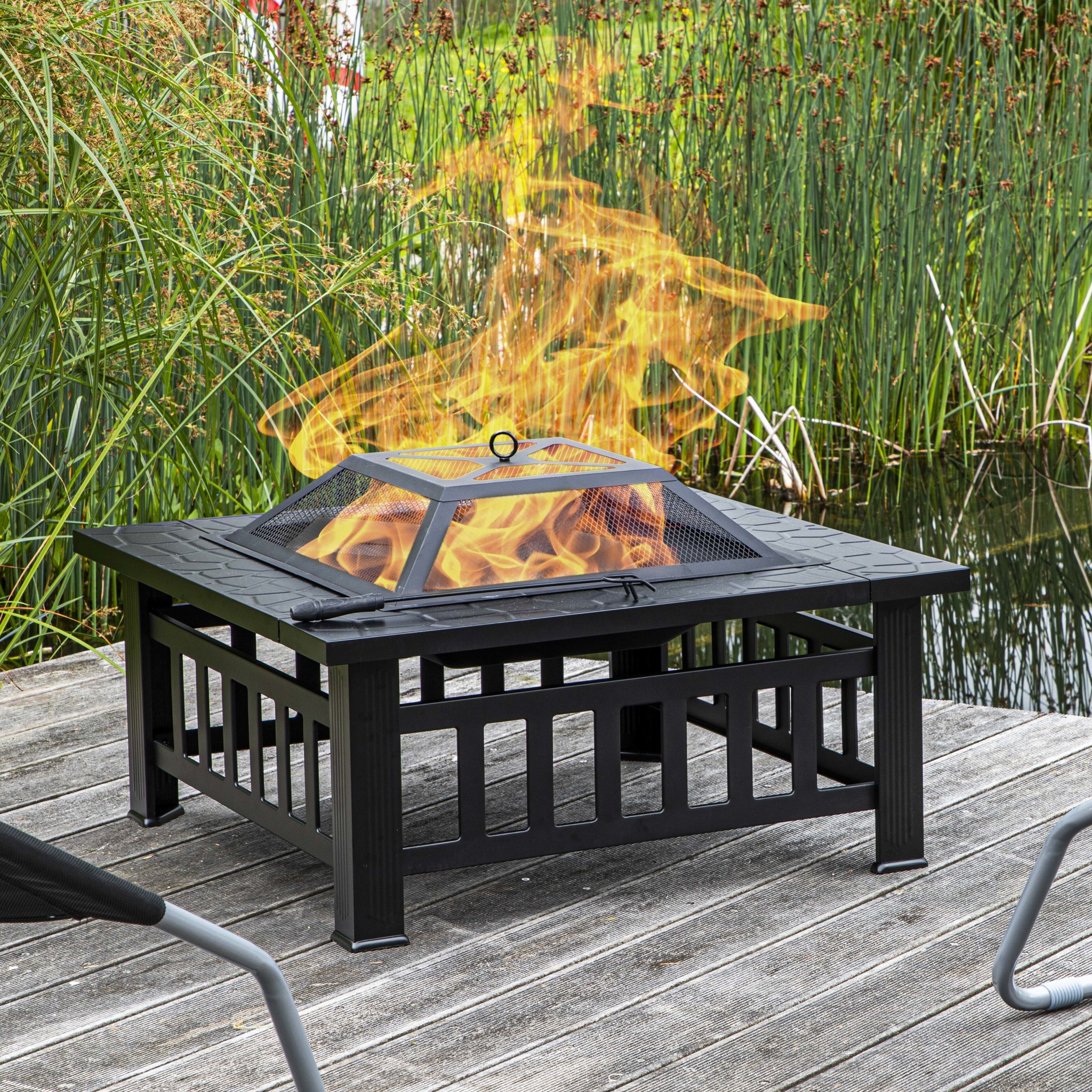 HI Feuerstelle in Steinoptik 81 x 81 x 45 cm Feuer-Stelle 64153