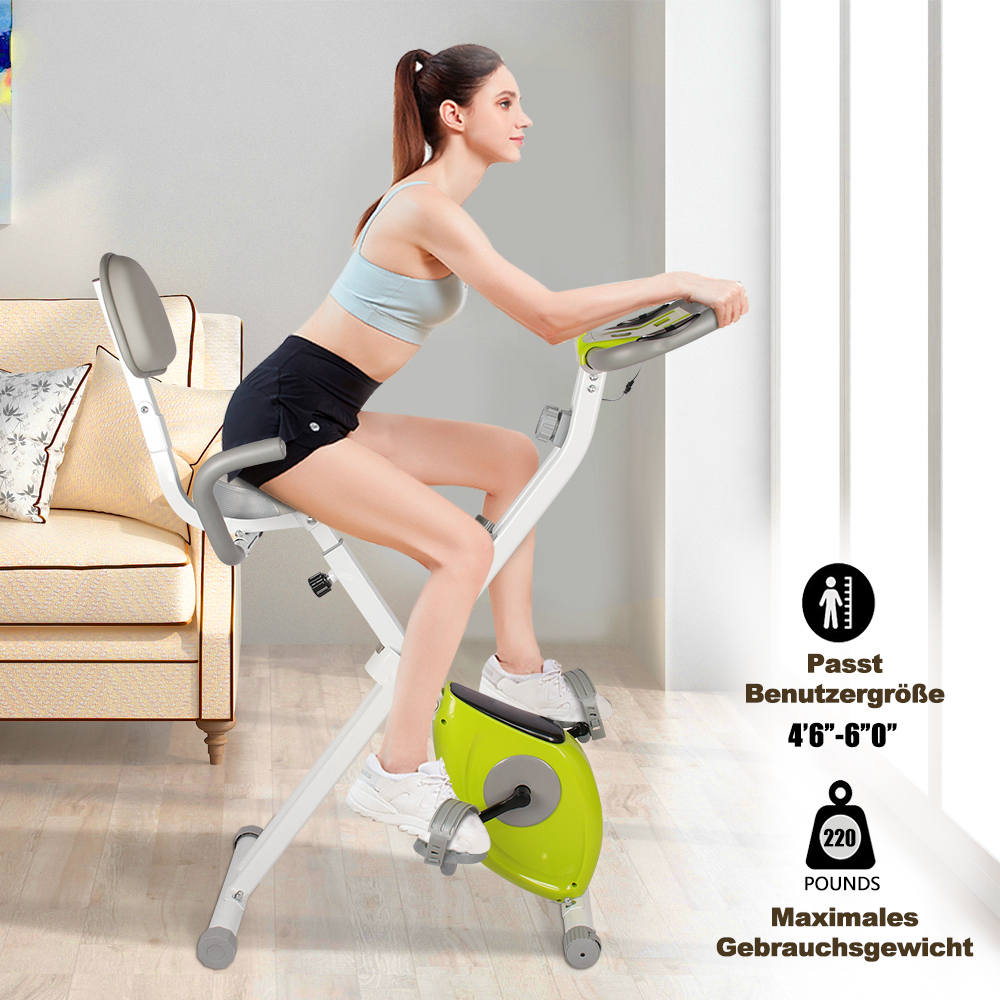 Heimtrainer - BIGZZIA 2-in-1 faltbares Heimtrainer mit Arm-Widerstandsbändern und 8 verstellbaren Magnetwiderständen, Fahrrad mit Herzfrequenzmessung und LCD-Display, Heim-Fitness-Ausrüstung - Grün X20E00P025