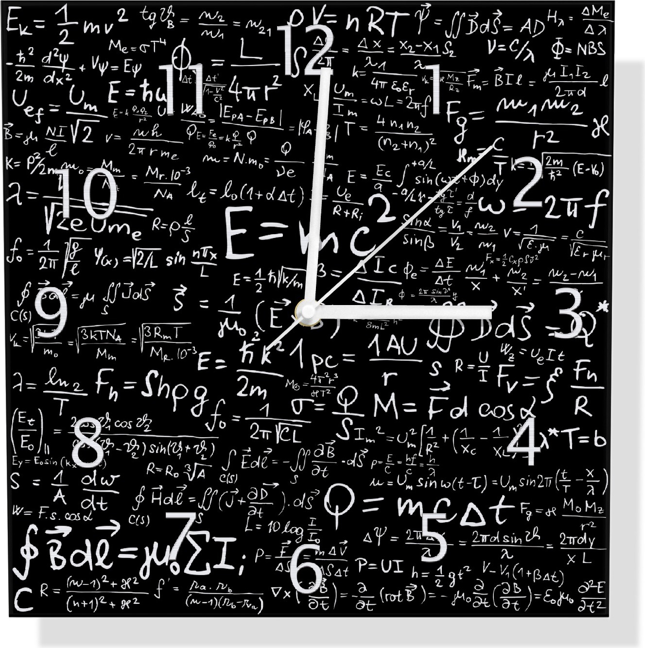 Wallario Design Wanduhr Mathematische Formeln Relativitätstheorie aus Aluverbund, Größe 30 x 30 cm udi0343-3030